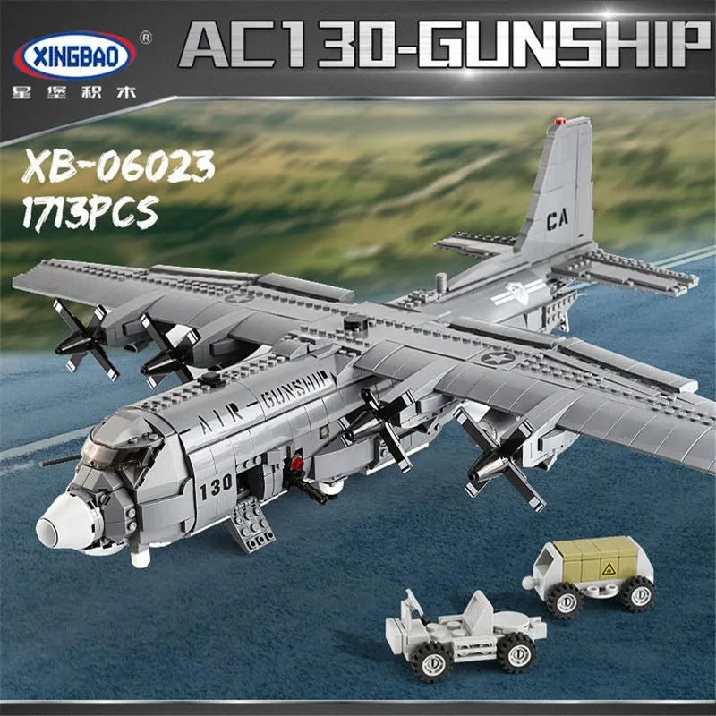 Military MOC WW2 AC 130 Gunboat Aircraft Bricks Kids Toys