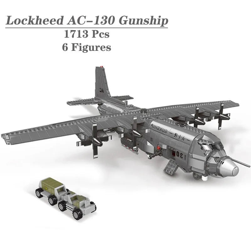 Building Blocks Military MOC WW2 AC-130 Gunboat Aircraft Bricks Kids Toys - 3