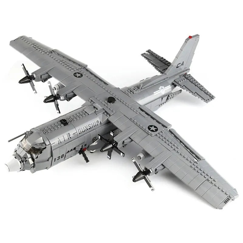 Building Blocks Military MOC WW2 AC-130 Gunboat Aircraft Bricks Kids Toys - 5