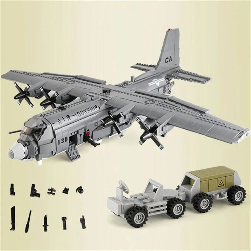 Building Blocks Military MOC WW2 AC-130 Gunboat Aircraft Bricks Kids Toys - 8