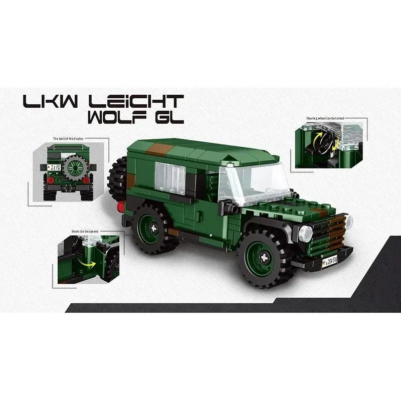 Building Blocks Military MOC WW2 Lkw Leicht Wolf Gl Armored Car Bricks Toys - 4