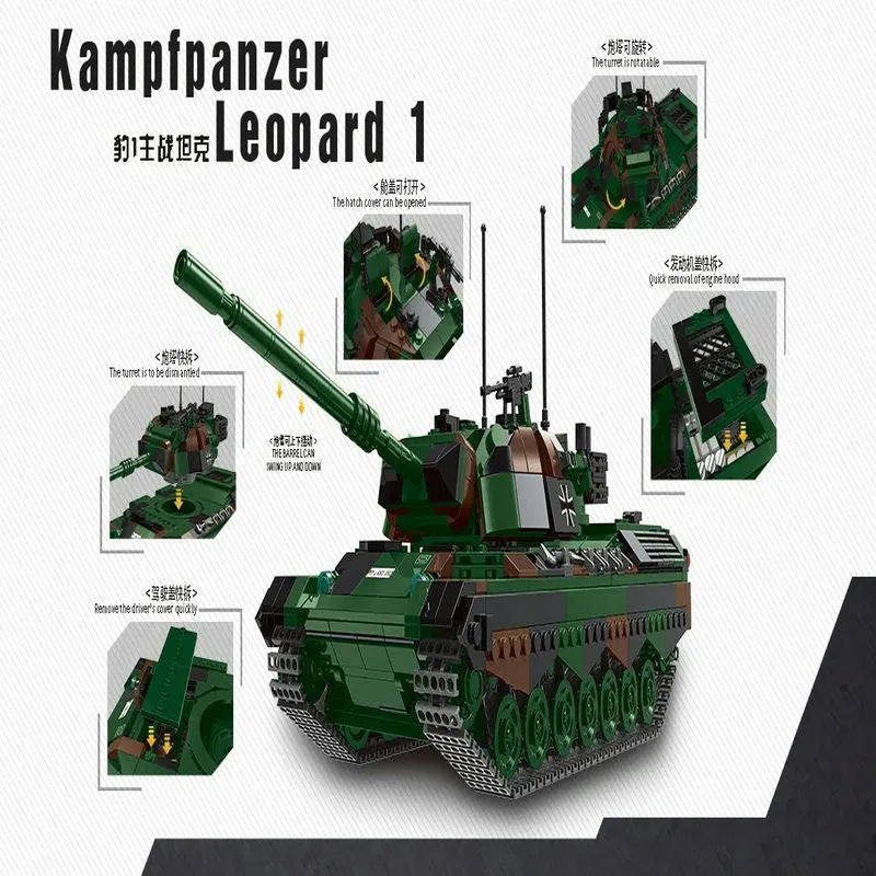 Military WW2 German Kampfpanzer Leopard 1 Battle Tank Bricks Toy