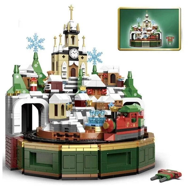 Building Blocks MOC Expert Snow Christmas Castle Music Box Bricks Toys - 1