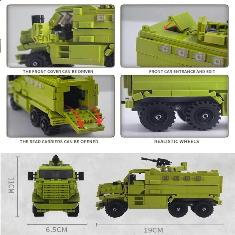 Building Blocks MOC Military Armored Transport Truck Bricks Toy - 3