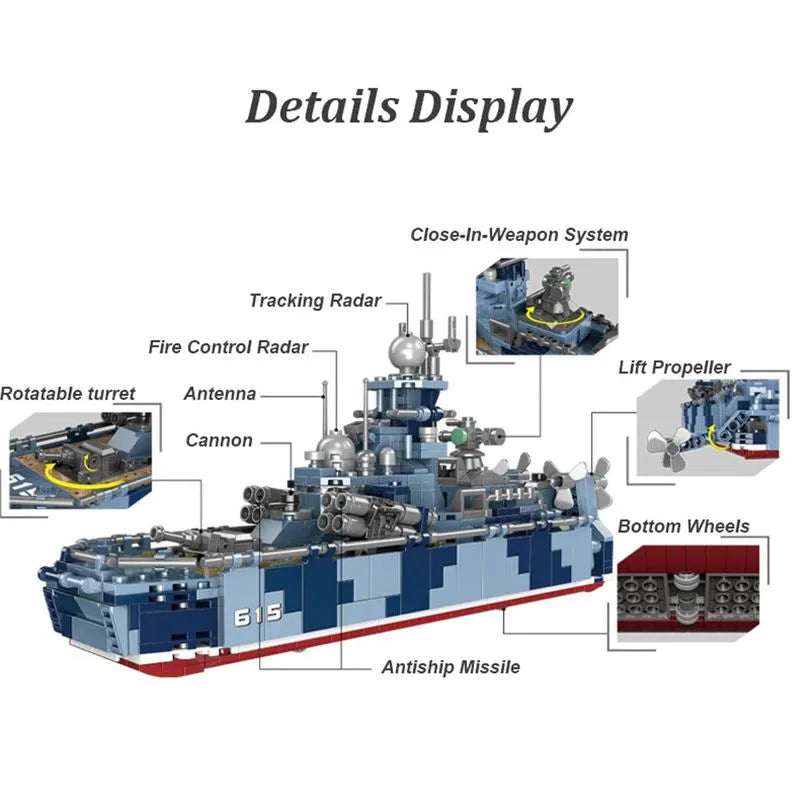 Building Blocks MOC Military WW2 Bora Missiles Gunboat Vessel Bricks Toys Construction Set Toys - 4