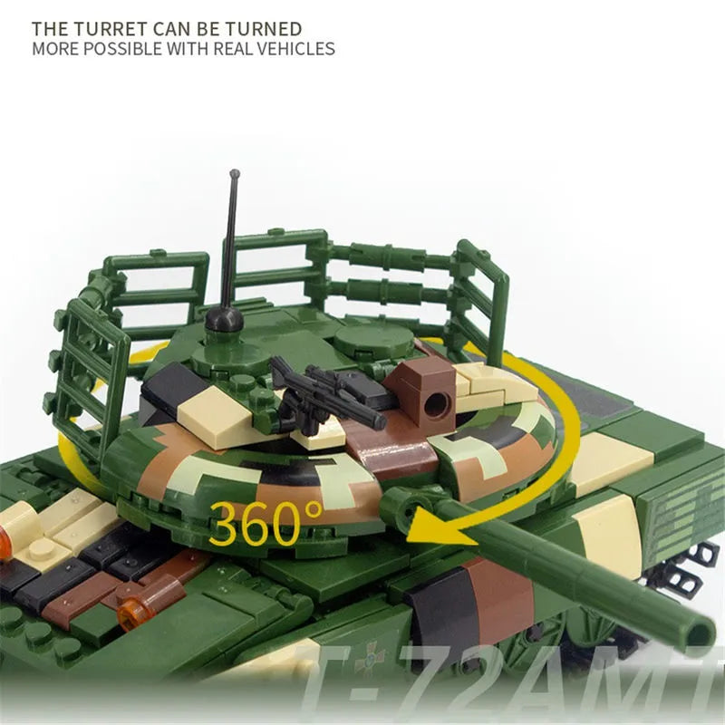 Building Blocks MOC Military WW2 T72 Main Battle Tank Bricks Kids Toys - 3
