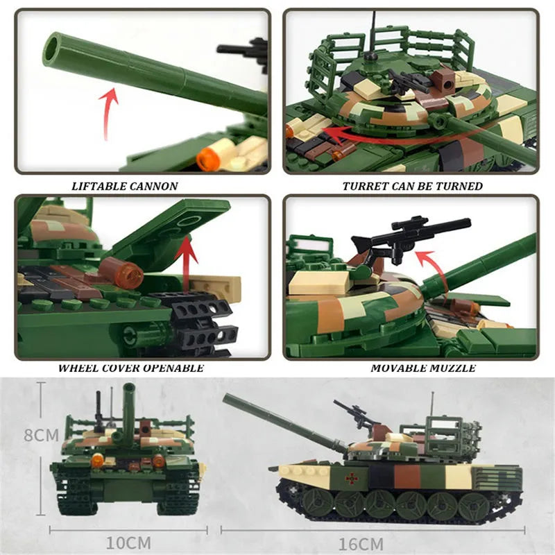 Building Blocks MOC Military WW2 T72 Main Battle Tank Bricks Kids Toys - 6