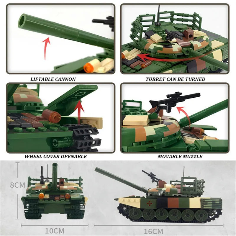 Building Blocks MOC Military WW2 T72 Main Battle Tank Bricks Kids Toys Construction Set Toys - 6