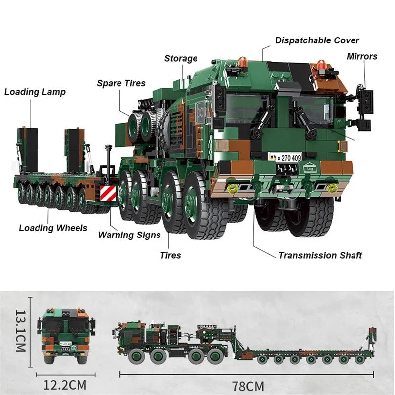 Building Blocks MOC WW2 Military Tank Transporter Vehicle Bricks Toys Construction Set Toys - 4