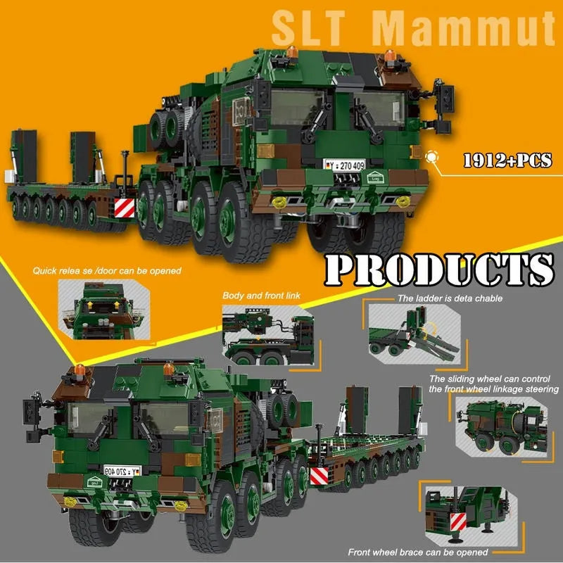 Building Blocks MOC WW2 Military Tank Transporter Vehicle Bricks Toys - 8