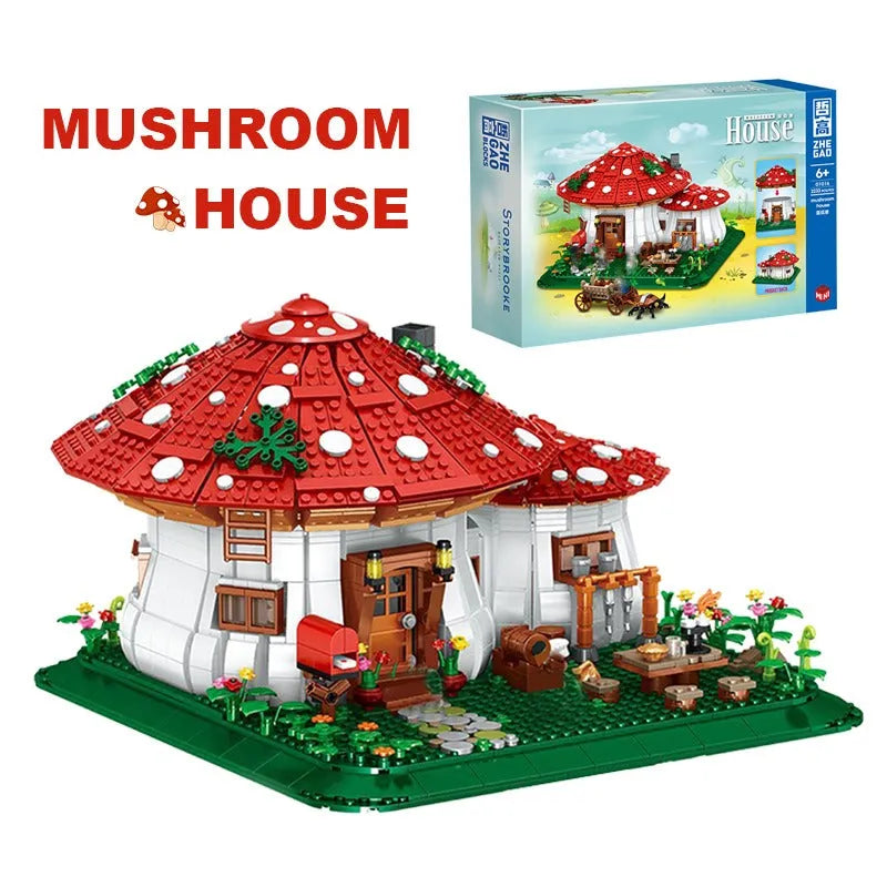 Building Blocks Creator Expert MOC Mushroom House MINI Bricks Toys - 1