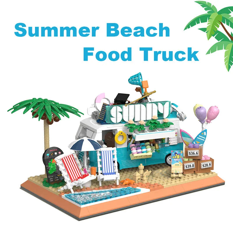 Building Blocks MOC 00415 City Summer Beach Ice Cream Truck MINI Bricks Toy - 3