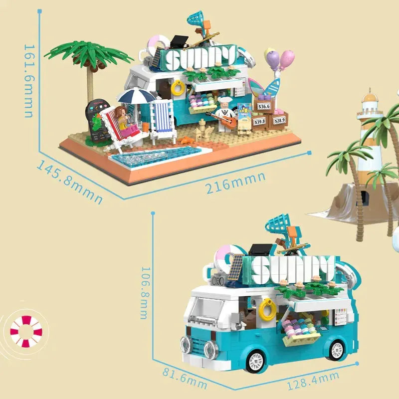 Building Blocks MOC 00415 City Summer Beach Ice Cream Truck MINI Bricks Toy - 5