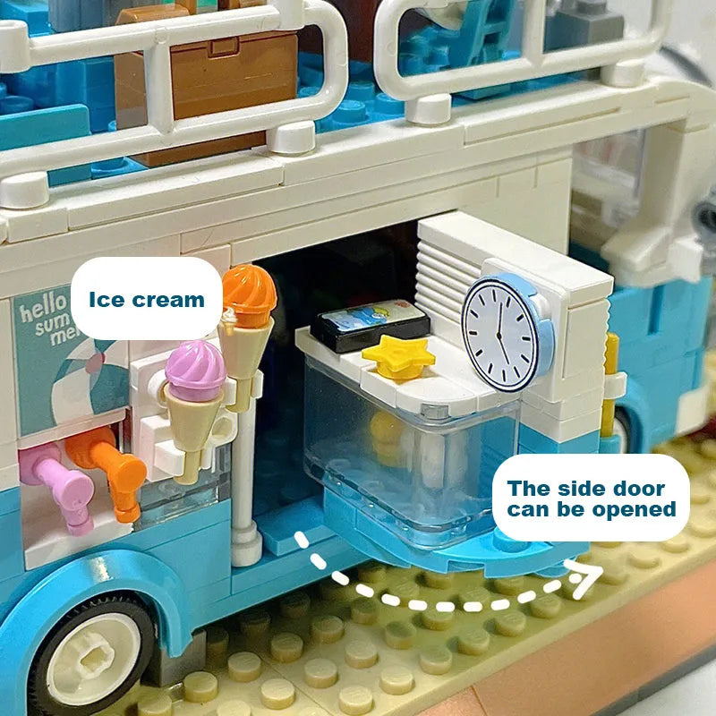 Building Blocks MOC 00415 City Summer Beach Ice Cream Truck MINI Bricks Toy - 8