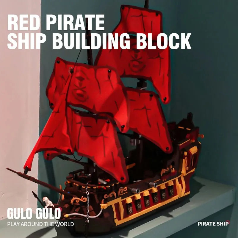Building Blocks MOC 1805 Pirates Of The Caribbean Red Pirate Ship Bricks Toy - 12