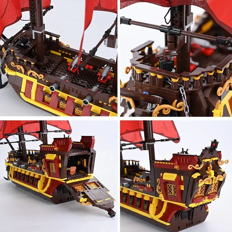 MOC 1805 Pirates Of The Caribbean Red Pirate Ship Bricks Toy