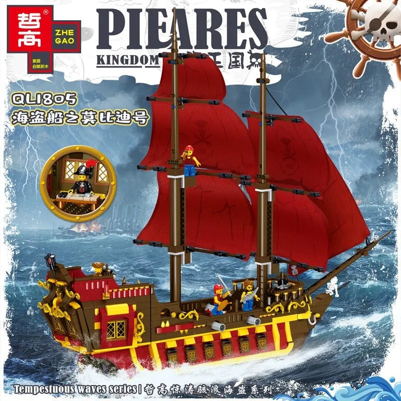 Building Blocks MOC 1805 Pirates Of The Caribbean Red Pirate Ship Bricks Toy - 3