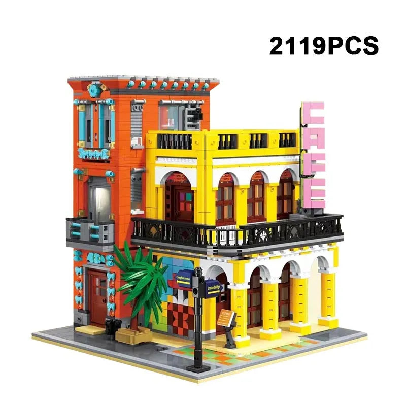 Building Blocks MOC 6020 Street City Cafe Havana Modular MINI Bricks Toys - 1