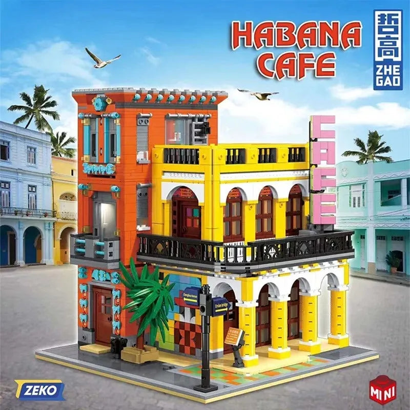Building Blocks MOC 6020 Street City Cafe Havana Modular MINI Bricks Toys - 2