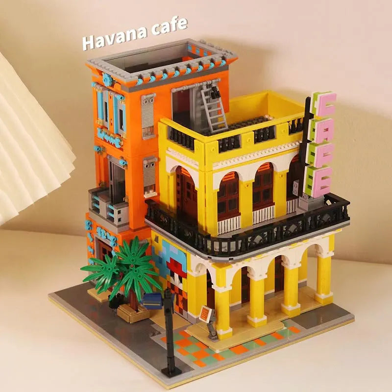 Building Blocks MOC 6020 Street City Cafe Havana Modular MINI Bricks Toys - 7