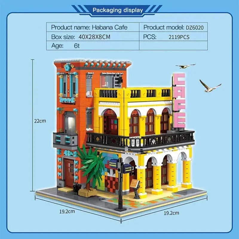 Building Blocks MOC 6020 Street City Cafe Havana Modular MINI Bricks Toys - 5