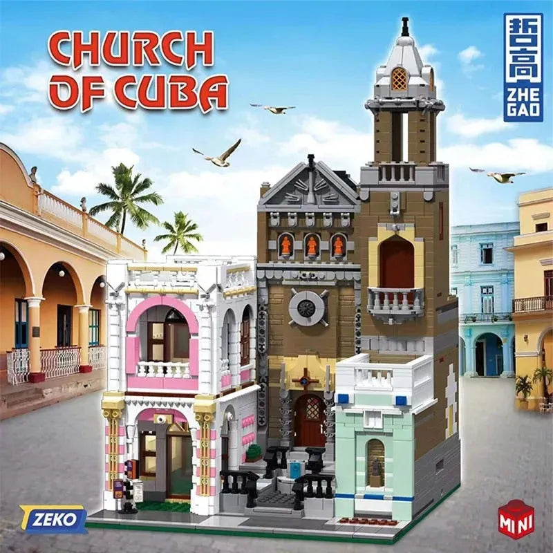 MOC 6021 Street City Church Of Cuba Modular MINI Bricks Toy