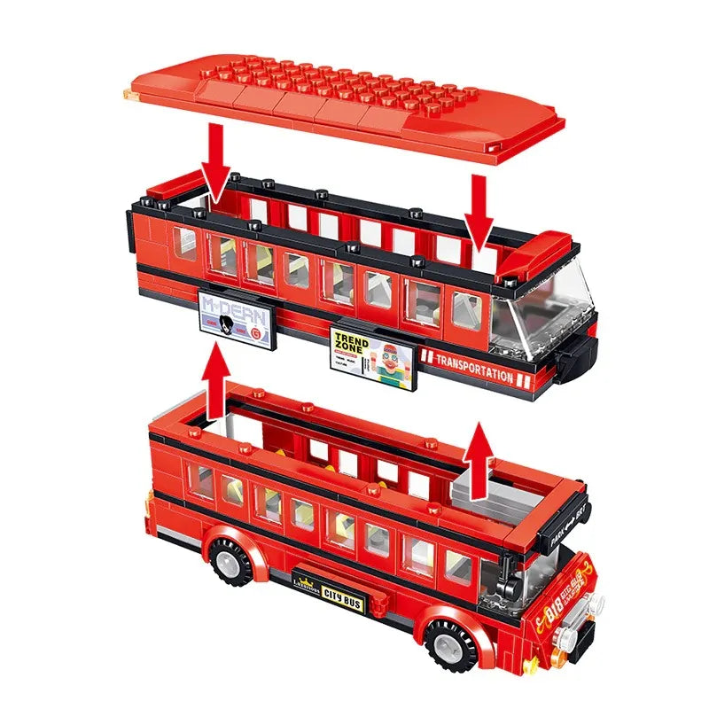 Construction Block Bus MOC BRT Double Deck City Tour Bus Building Blocks