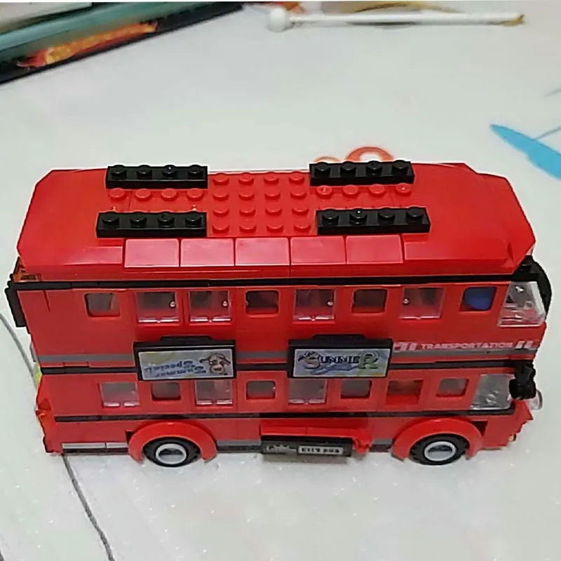 Construction Block Bus MOC BRT Double Deck City Tour Bus Building Blocks