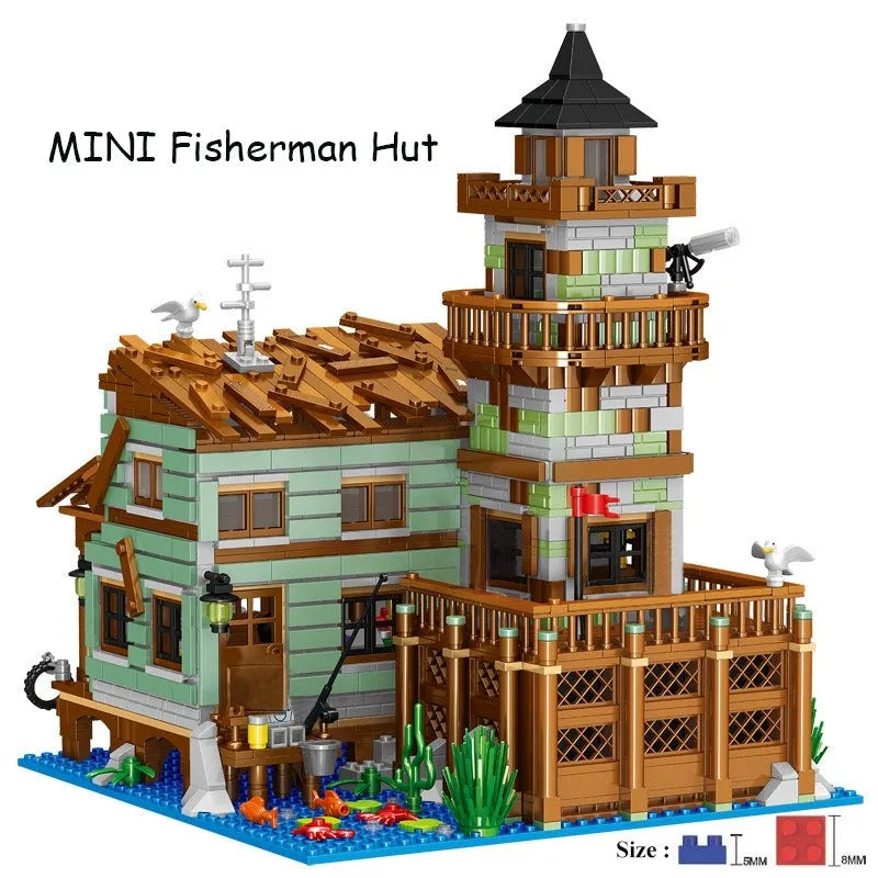 Building Blocks MOC Fisherman Cabin House Pier MINI Bricks Toys - 3
