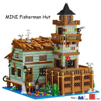 Thumbnail for Building Blocks MOC Fisherman Cabin House Pier MINI Bricks Toys - 3
