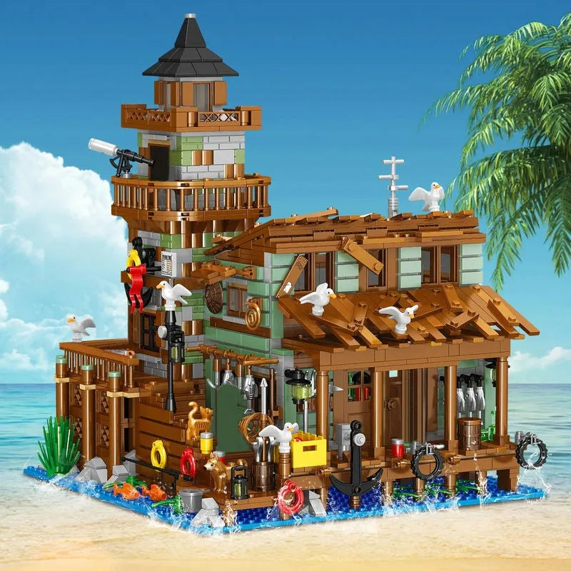 Moc Fisherman Cabin House Pier Mini Bricks Kids Toys