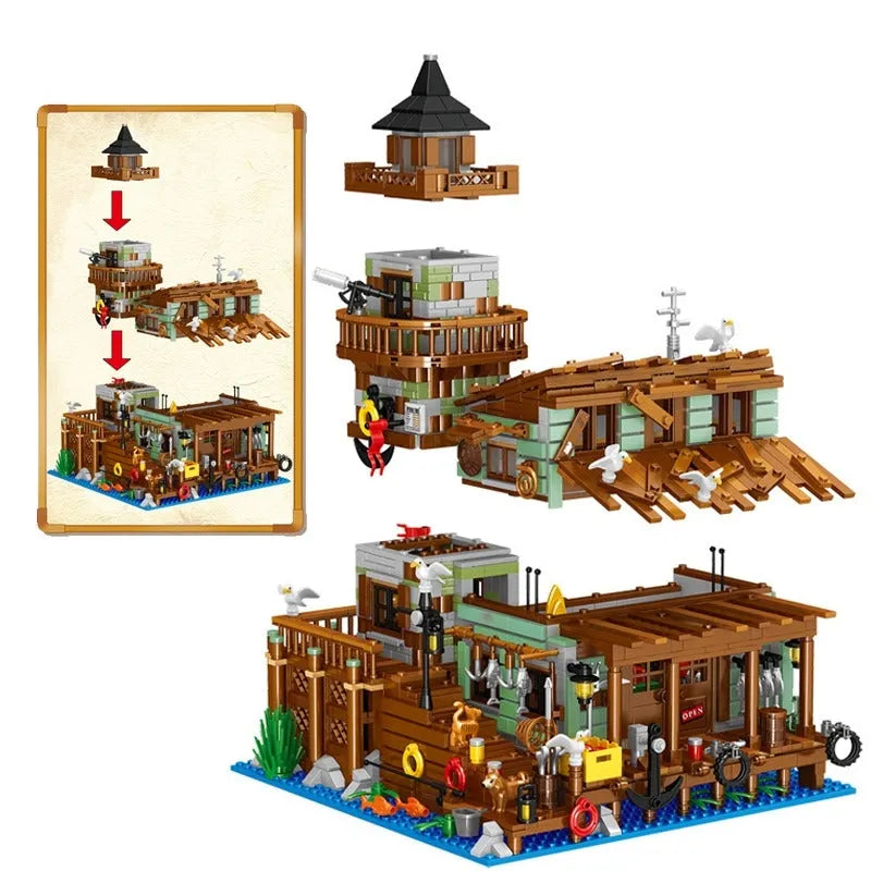 Building Blocks MOC Fisherman Cabin House Pier MINI Bricks Toys - 6