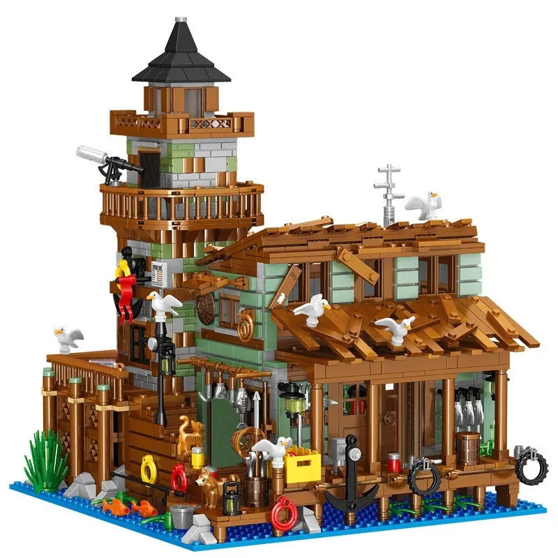 Building Blocks MOC Fisherman Cabin House Pier MINI Bricks Toys - 1