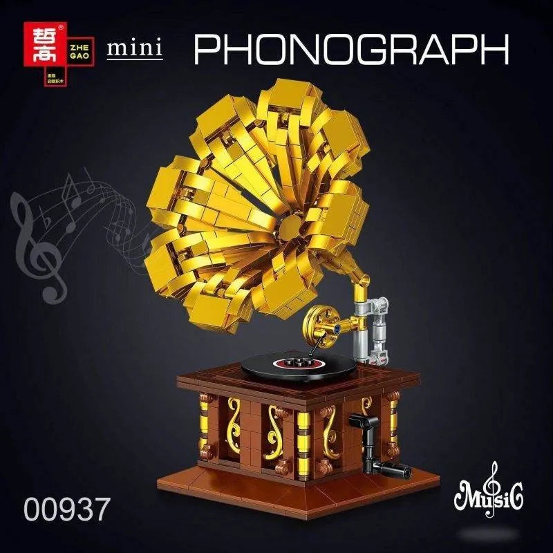 Retro Phonogram Building Blocks Mini Bricks MOC Ideas Retro Phonograph Toy