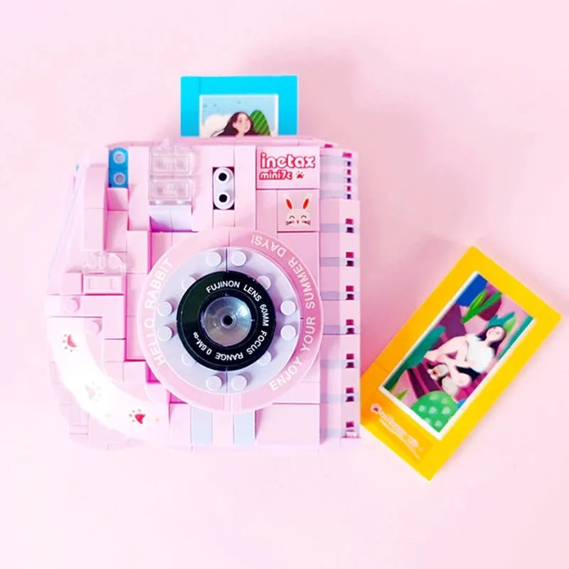 Camera Flower Mini Blocks MOC Retro Instant Photo Camera Building Blocks Toy