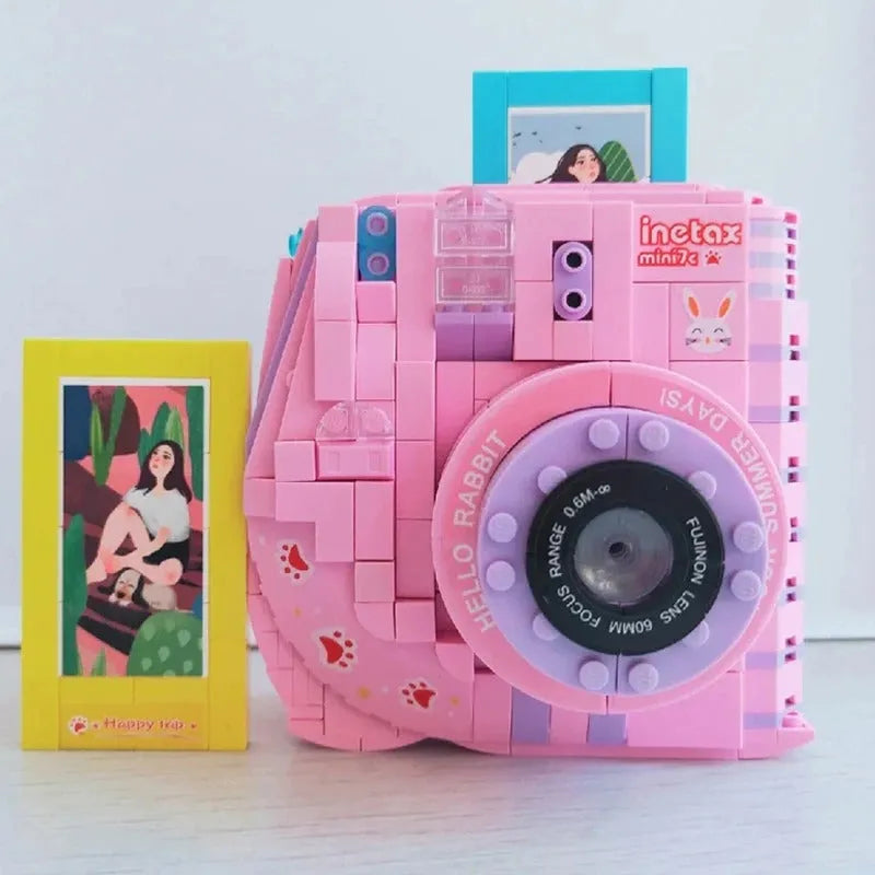Camera Flower Mini Blocks MOC Retro Instant Photo Camera Building Blocks Toy