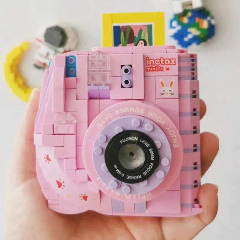 Camera Flower Mini Blocks MOC Retro Instant Photo Camera Building Blocks Toy