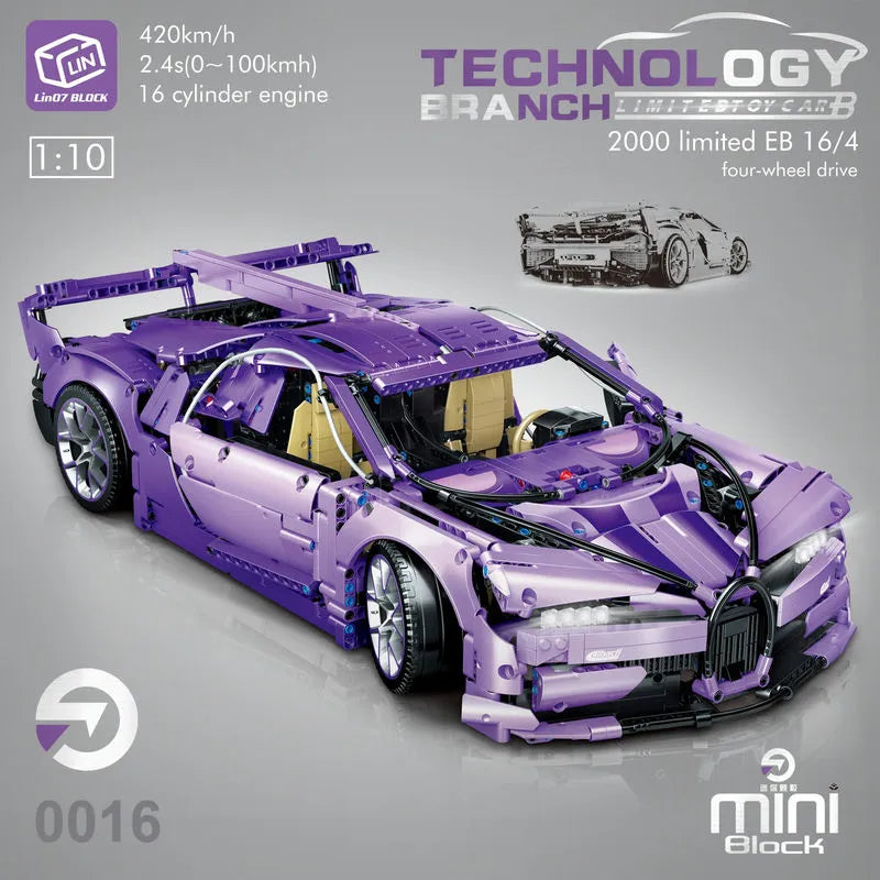 Building Blocks Tech MOC Bugatti Chiron Racing Sports Car MINI Bricks Toy - 3