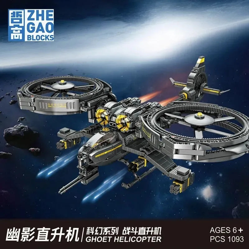 Building Blocks Technic MOC Science Fiction Ghost Attack Helicopter Bricks Toys Construction Set Toys - 5